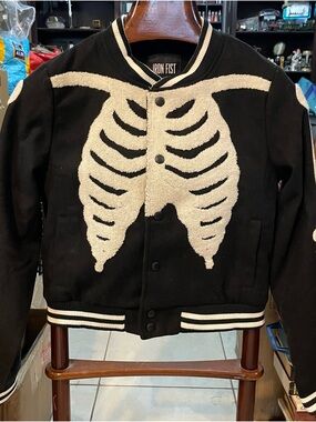 Iron Fist Black & Cream Women Skeleton Bomber Jacket